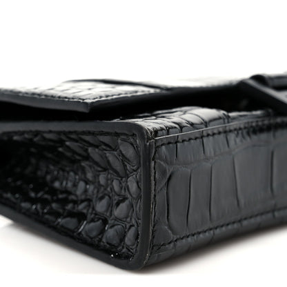 Shiny Calfskin Monochrome Crocodile Embossed Hourglass Chain Bag Black