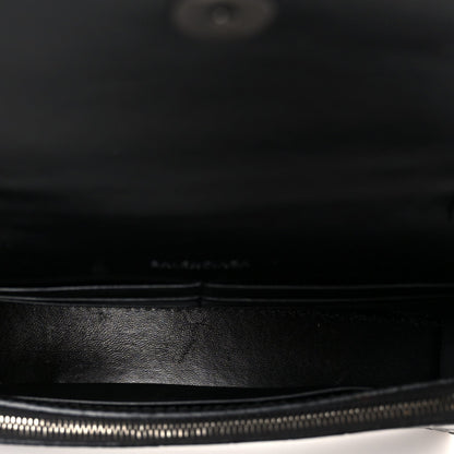 Shiny Calfskin Monochrome Crocodile Embossed Hourglass Chain Bag Black
