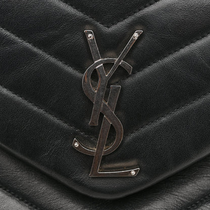 Calfskin Y Quilted Monogram Medium Loulou Chain Satchel Black