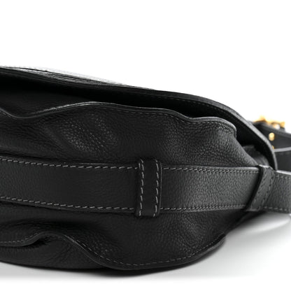 Calfskin Medium Marcie Round Crossbody Bag Black