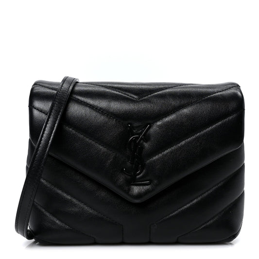 Calfskin Y Quilted Monogram Monochrome Toy Loulou Crossbody Bag Black