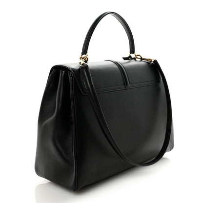 Satinated Calfskin Large 16 Top Handle Bag Black
