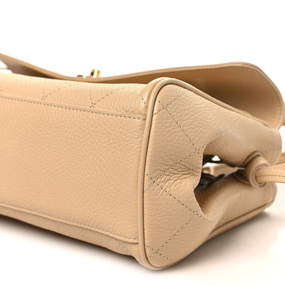 Grained Calfskin Stitched Urban Essentials Small Shopping Bag Beige