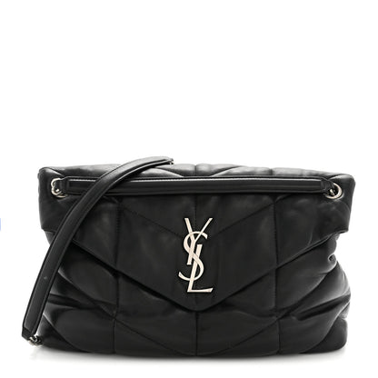 Lambskin Quilted Medium Loulou Puffer Monogram Chain Satchel Black