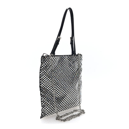 Satin Crystal Metal Triangle Logo Chain Crossbody Handbag Cristal