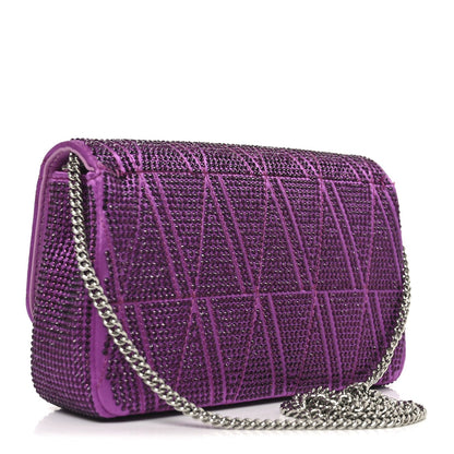 Satin Crystal Virtus Chain Clutch Purple