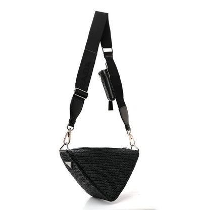 Yarn Raffia Effect Crochet Triangle Shoulder Bag Black