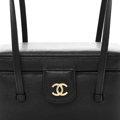 Shiny Caviar Preppy Coco Long Vanity With Strap Black