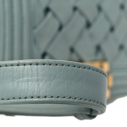 Lambskin Woven Mini Chateau Boy Flap Light Blue