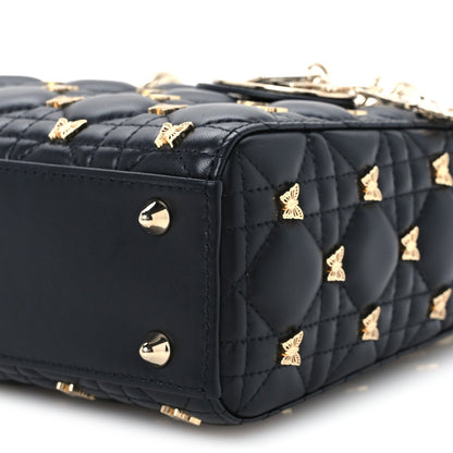 Lambskin Cannage Butterfly Studs Small Lady Dior Black