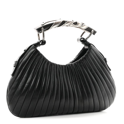 Pleated Lambskin Horn Mini Mombasa Hobo Black