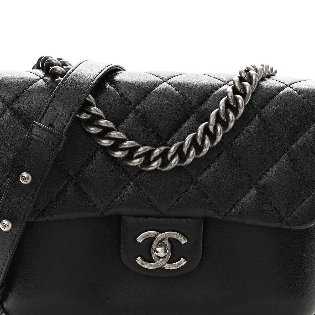 Calfskin Quilted Medium Rock My Shoulder Flap Black