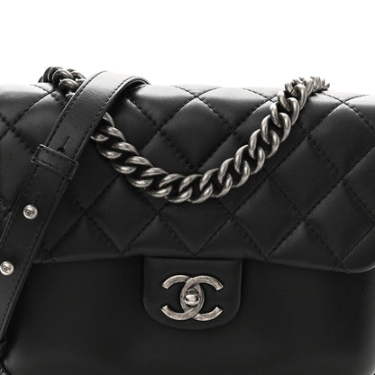 Calfskin Quilted Medium Rock My Shoulder Flap Black