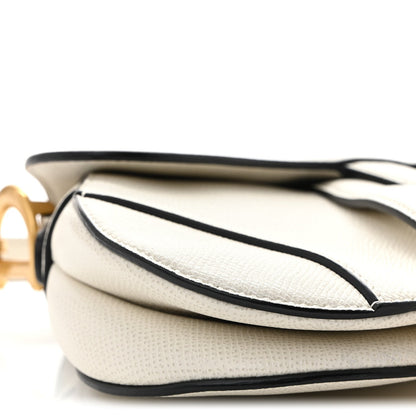 Grained Calfskin Mini Saddle Bag White