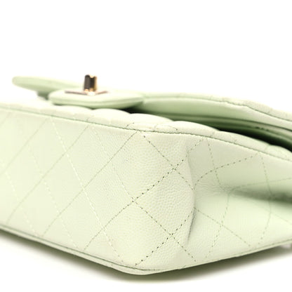 Caviar Quilted Small Double Flap Light Green