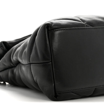 Lambskin Quilted Medium Loulou Puffer Monogram Chain Satchel Black