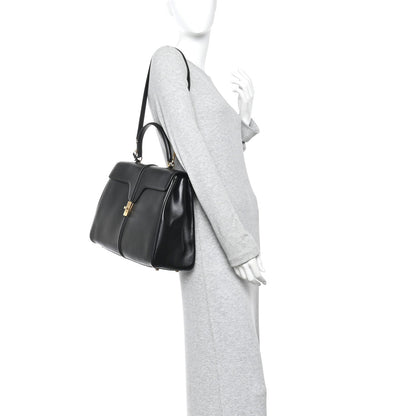 Satinated Calfskin Large 16 Top Handle Bag Black