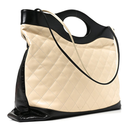 Aged Calfskin Quilted Large 31 Shopping Bag Beige Black Beige Black