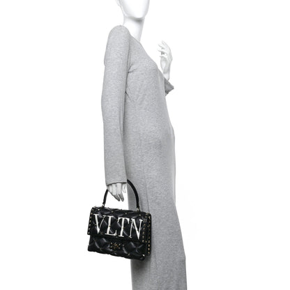 Lambskin VLTN Print Candystud Top Handle Bag Black